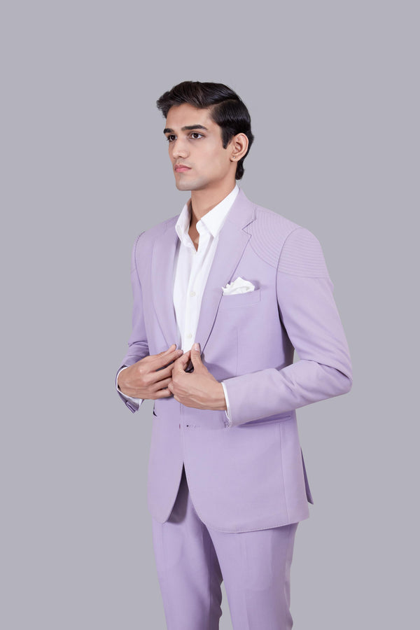 LIGHT PURPLE KNITTED LYCRA SADDLE STITCH SUIT