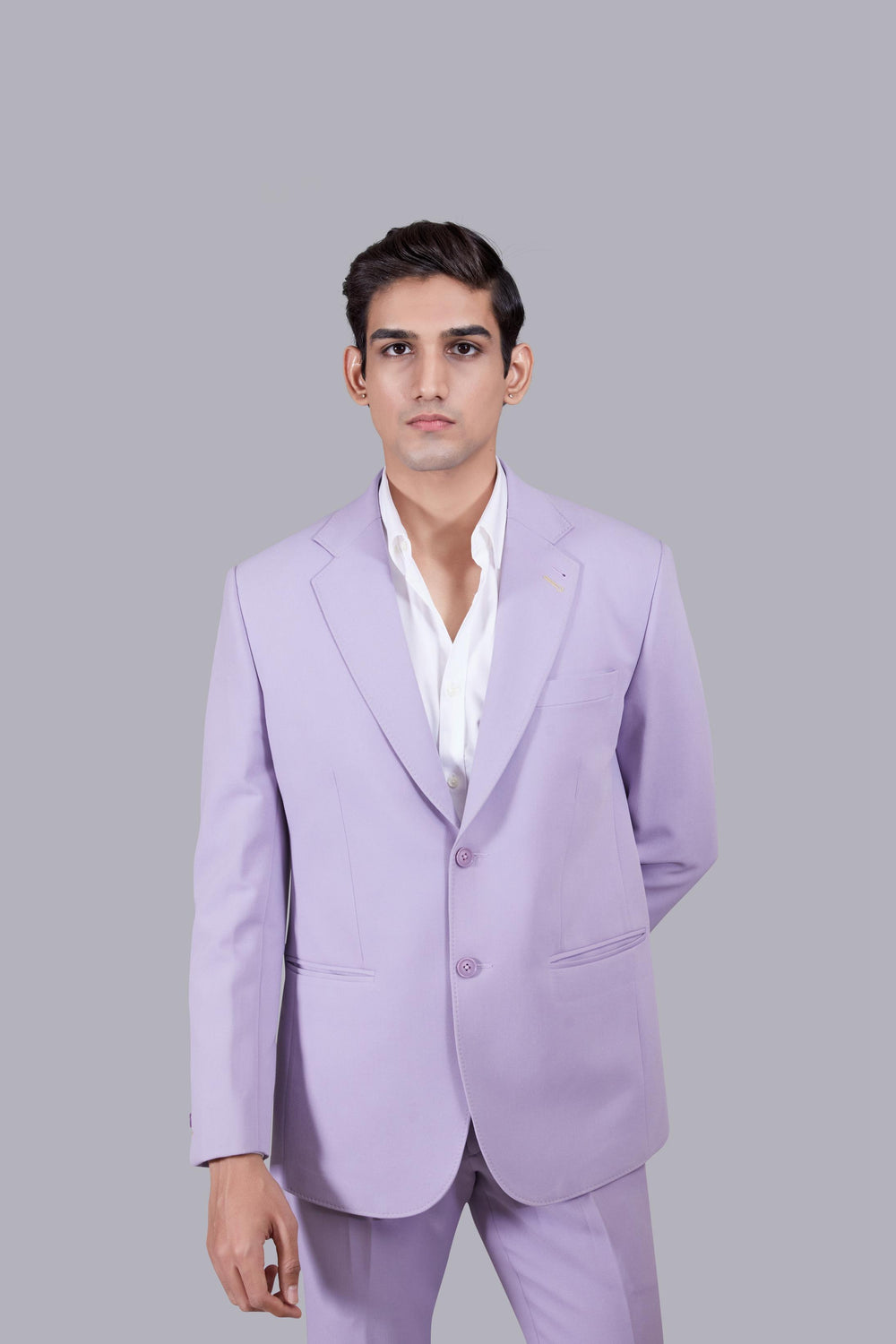 LIGHT LAVENDER KNITTED LYCRA SADDLE STITCH SUIT