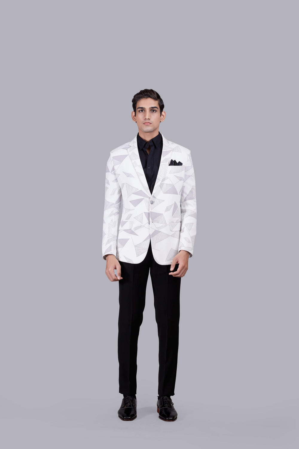 WHITE KNITTED LYCRA PRINTED BLAZER