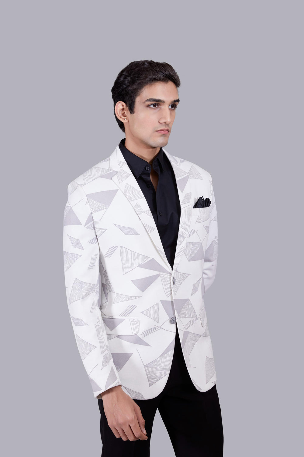 WHITE KNITTED LYCRA PRINTED BLAZER