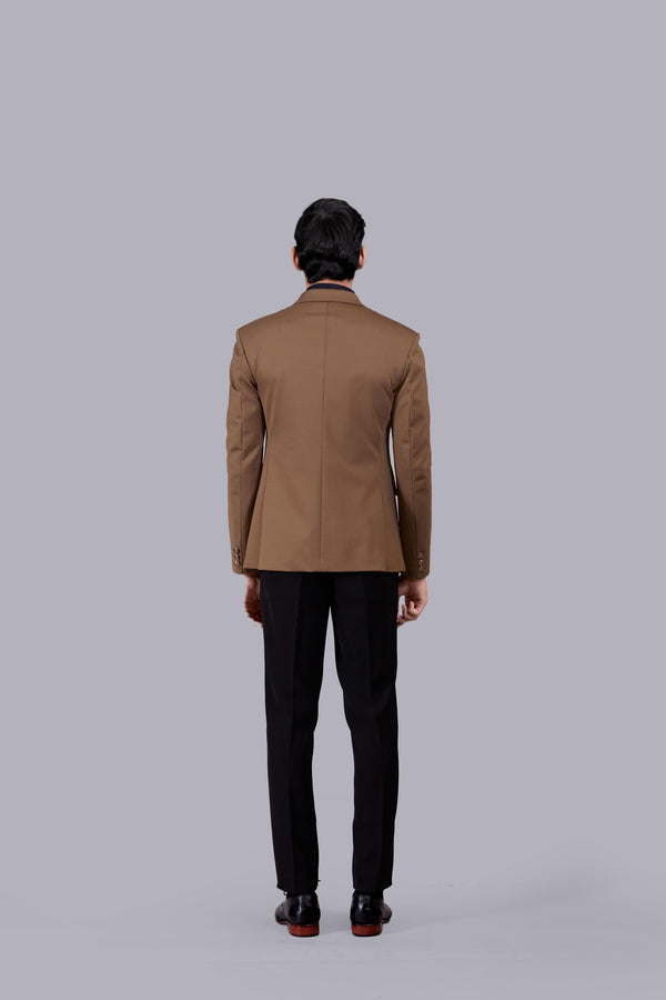 BROWN KNITTED LYCRA PLAIN BLAZER