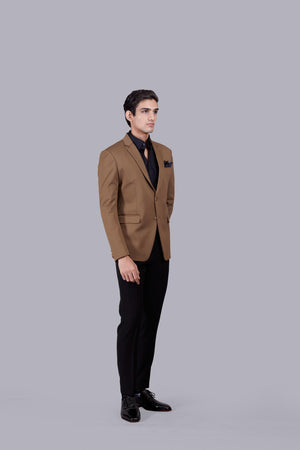 BROWN KNITTED LYCRA PLAIN BLAZER