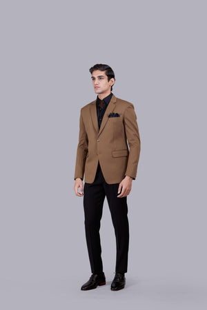 BROWN KNITTED LYCRA PLAIN BLAZER