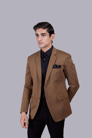 BROWN KNITTED LYCRA PLAIN BLAZER