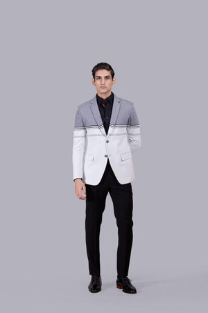 WHITE KNITTED LYCRAS PRINTED BLAZER