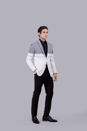 WHITE KNITTEDD LYCRAS PRINTED BLAZER