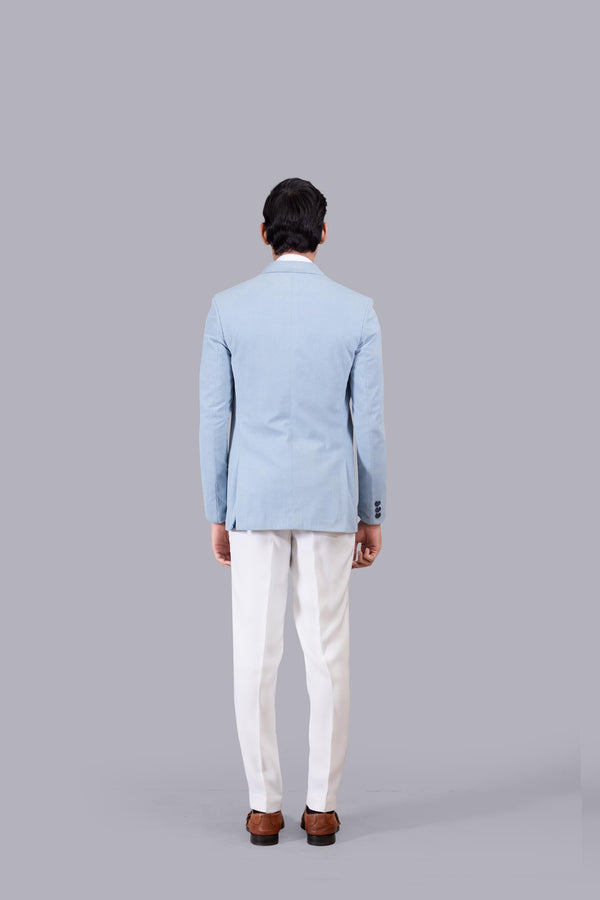 SKY BLUE KNITTED LYCRA PLAIN BLAZER