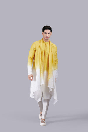 SHADED YELLOW PURE LINEN SILK KURTA SET