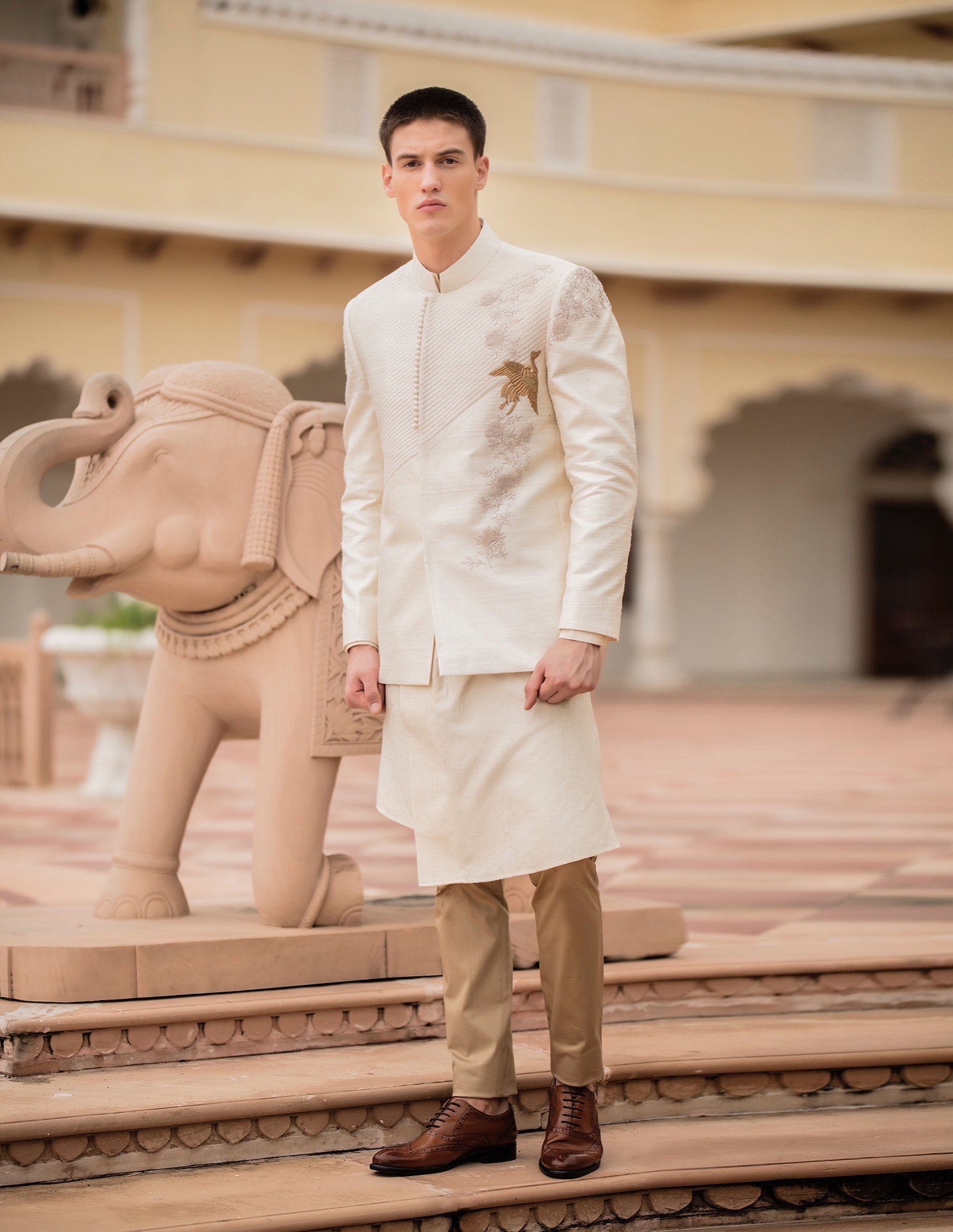 Ivory Quilted Indowestern
